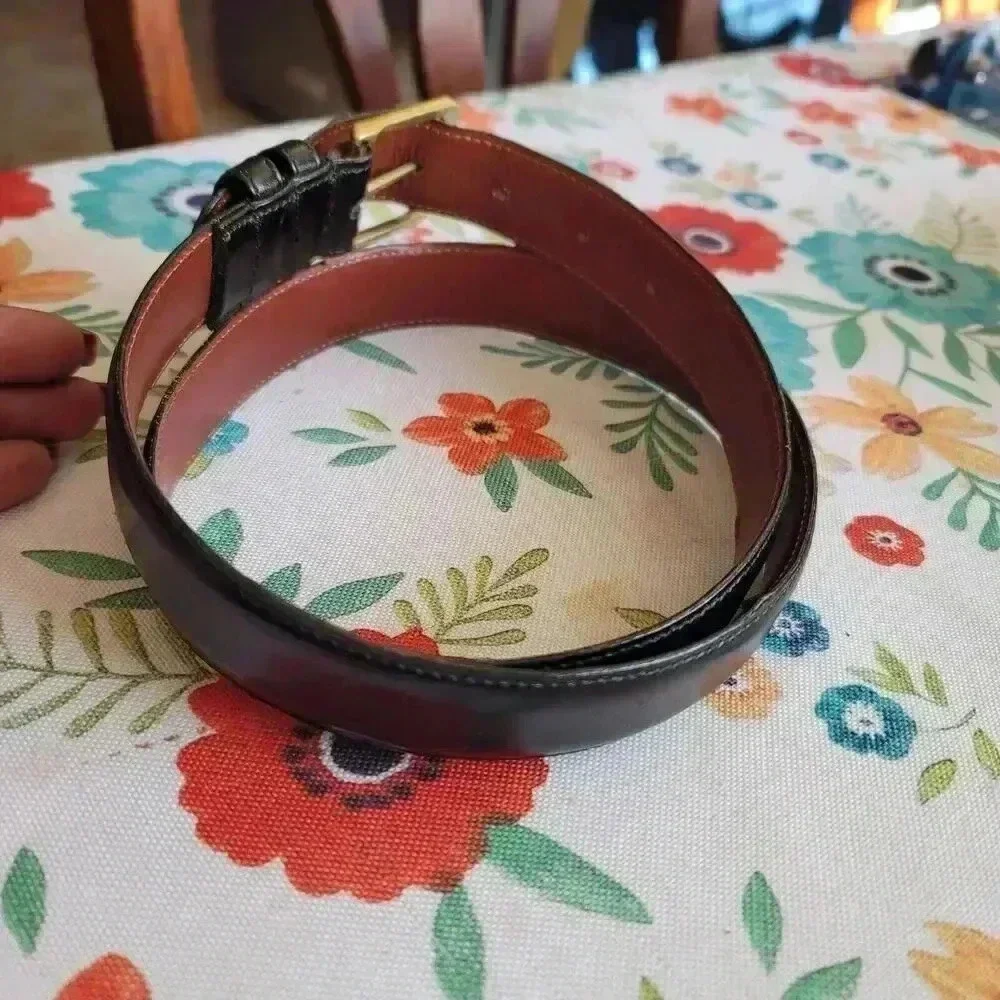 Coach Vintage Burnished Cowhide Leather Belt Black Brass 1